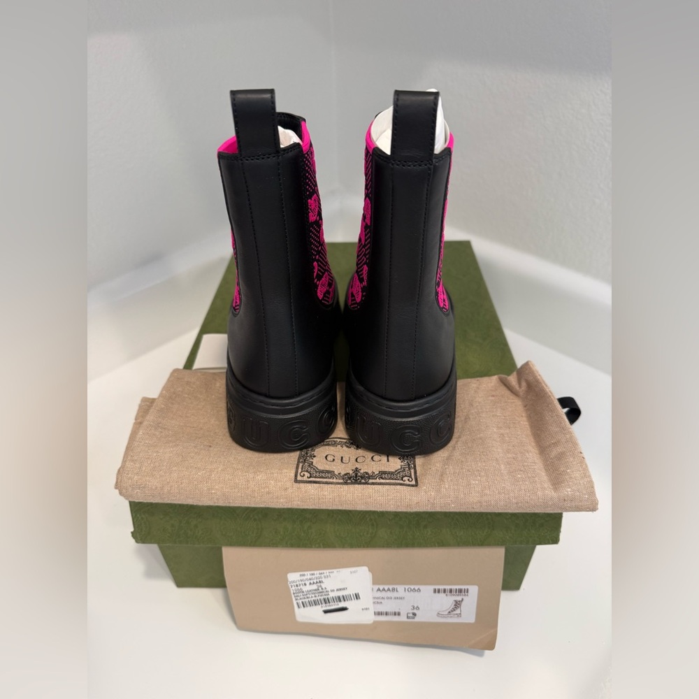 Gucci Dali Soft GG Pink Supreme Technical Jersey Marmont Ankle Boots, Sz 36 NWB - Picture 6 of 14